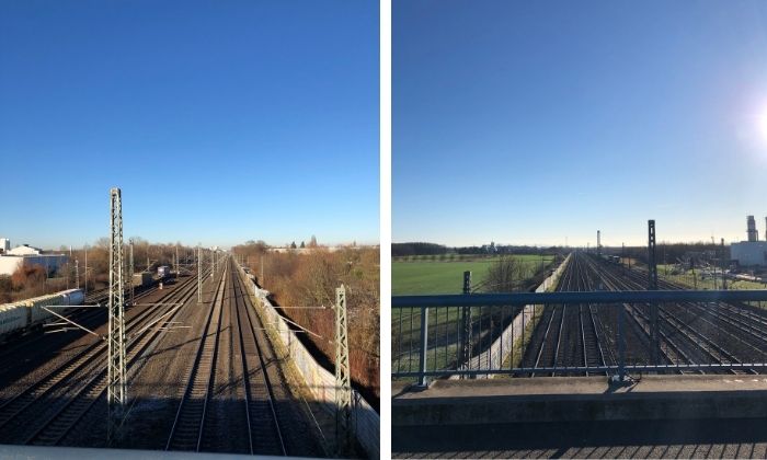 Bahngleise von einer Brücke aus