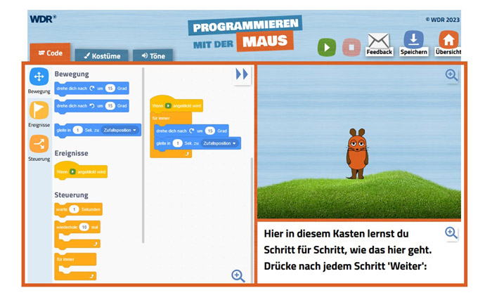 Hier haucht ihr der Maus Leben ein; So sieht die Coding Oberfläche der Webanwendung 